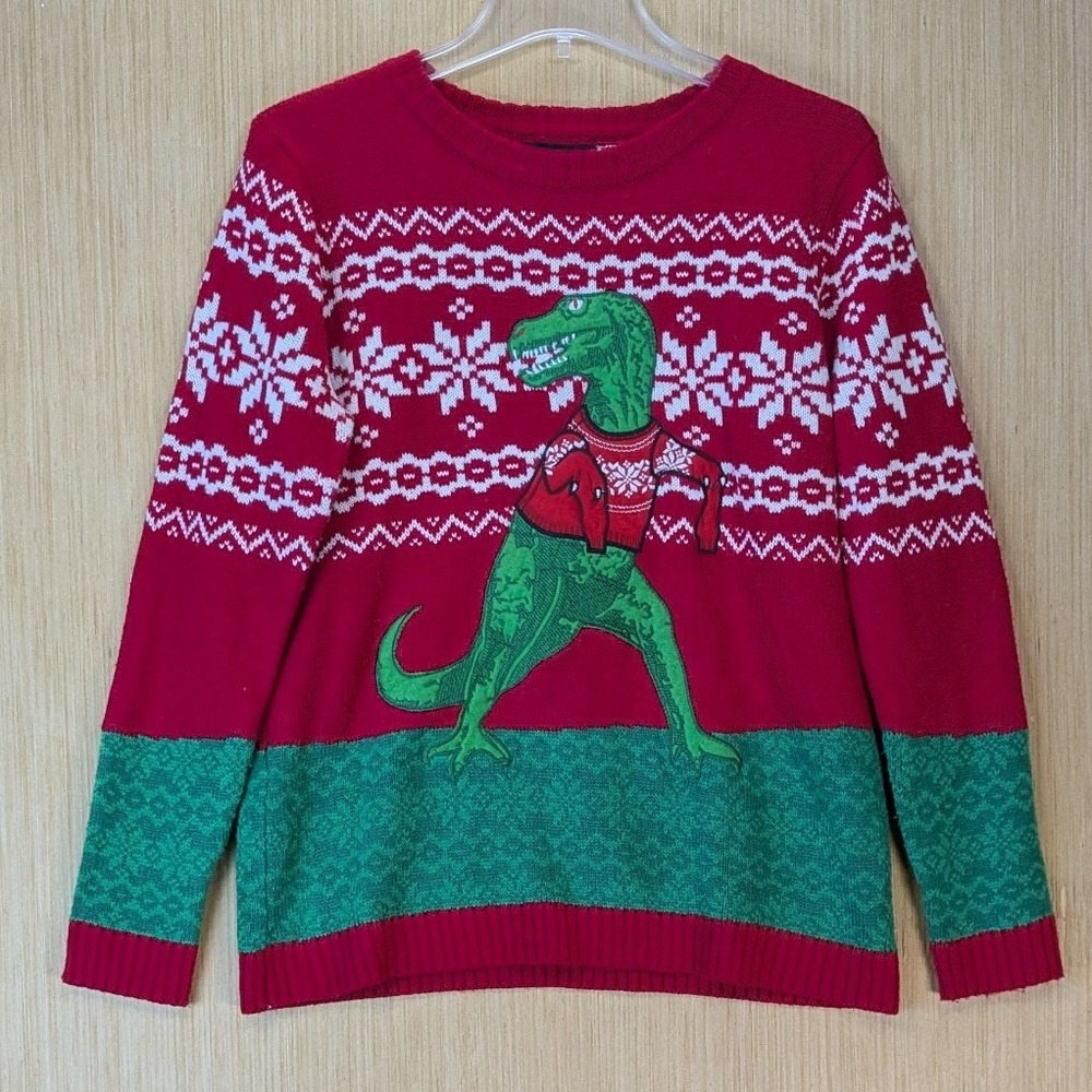 Blizzard Bay Kids T-Rex Dinosaur Holiday Sweater Size XL Red Novelty Christmas